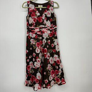 3/$25 Talbots Floral Silk Dress 6P A Line Sleeveless Brown